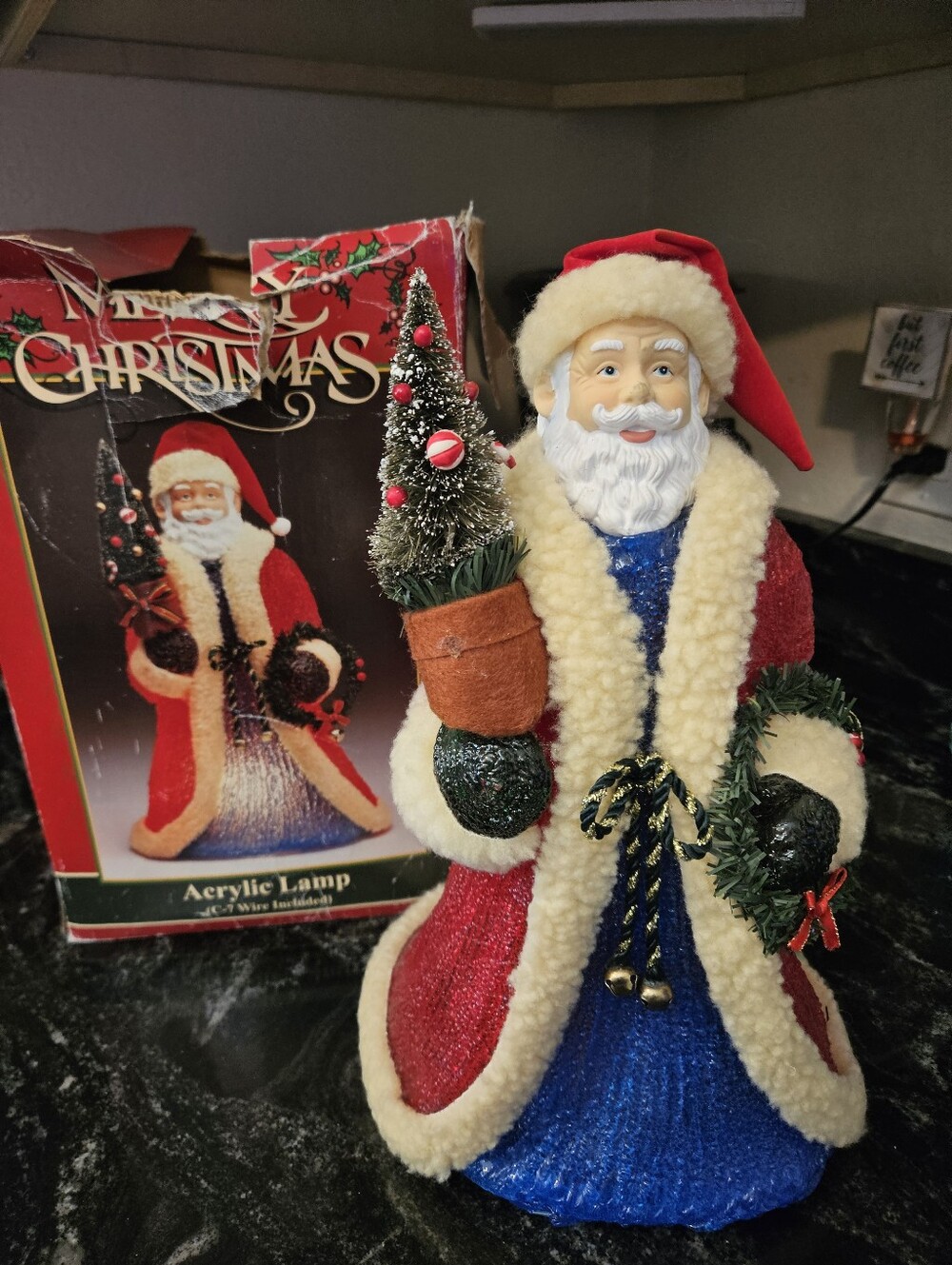 Vintage Cracker Barrel Santa Claus Acrylic Lamp 14" Christmas Lighted Boxed